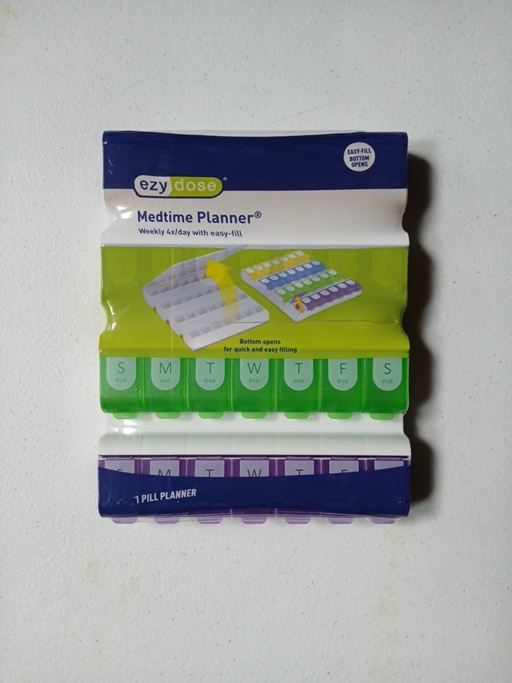 Ezy Dose Medtime Planner Weekly 4x/Day Pill Organizer | Easy-Fill Bottom Open